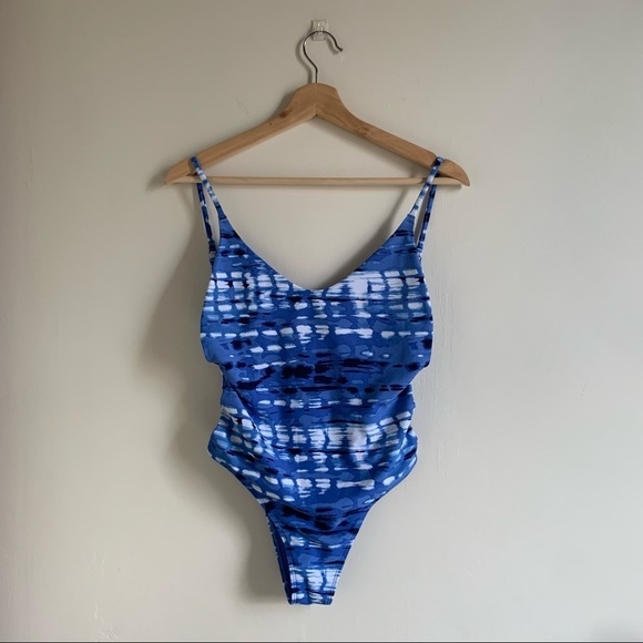 Aerie by American Eagle Blue Scoop Low Back Cheeky Side Cut Out One Piece - Picture 2 of 8
